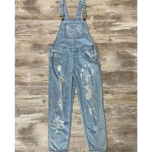 Sadie & Sage Distressed Overalls Cropped Light Wash Women’s Size Small